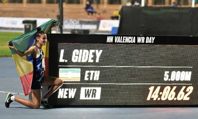 Ethiopia's Letesenbet Gidey took a remarkable four seconds off the previous record for the women's 5,000m set by Tirunesh Dibaba