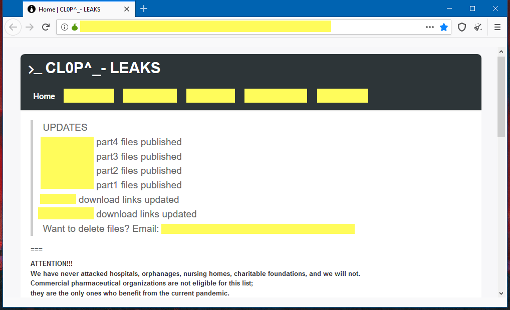 Clop ransomware leak site
