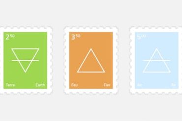 A graphic showing images representing earth, air, fire, water and aether.