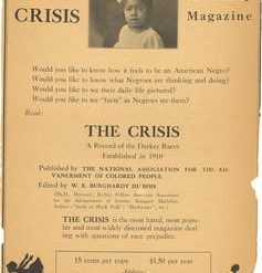 Yellowed print ad for The Crisis with photo of a young Black child and text.
