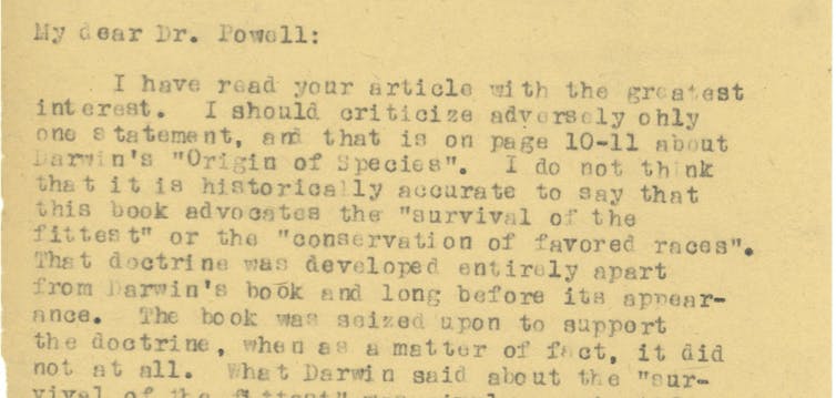 excerpt of typewritten letter on yellowed paper