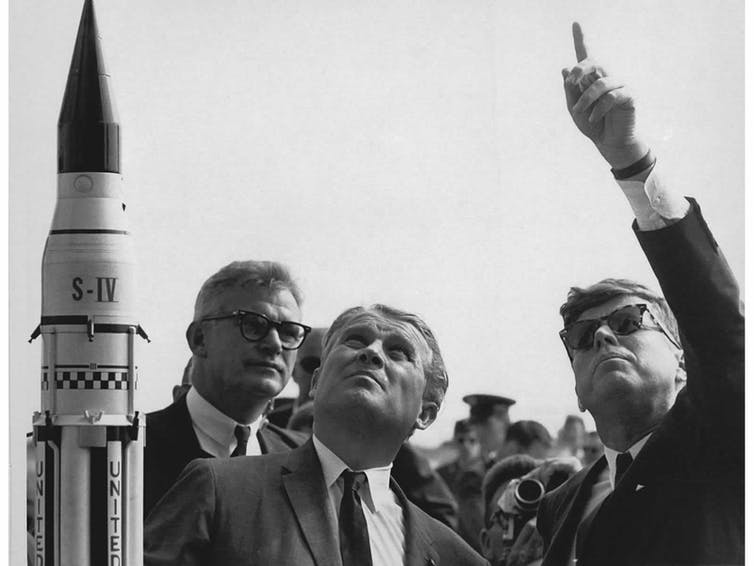 Model rocket with von Braun and JFK