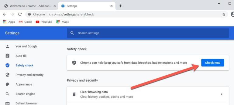 Google Chrome Safety check