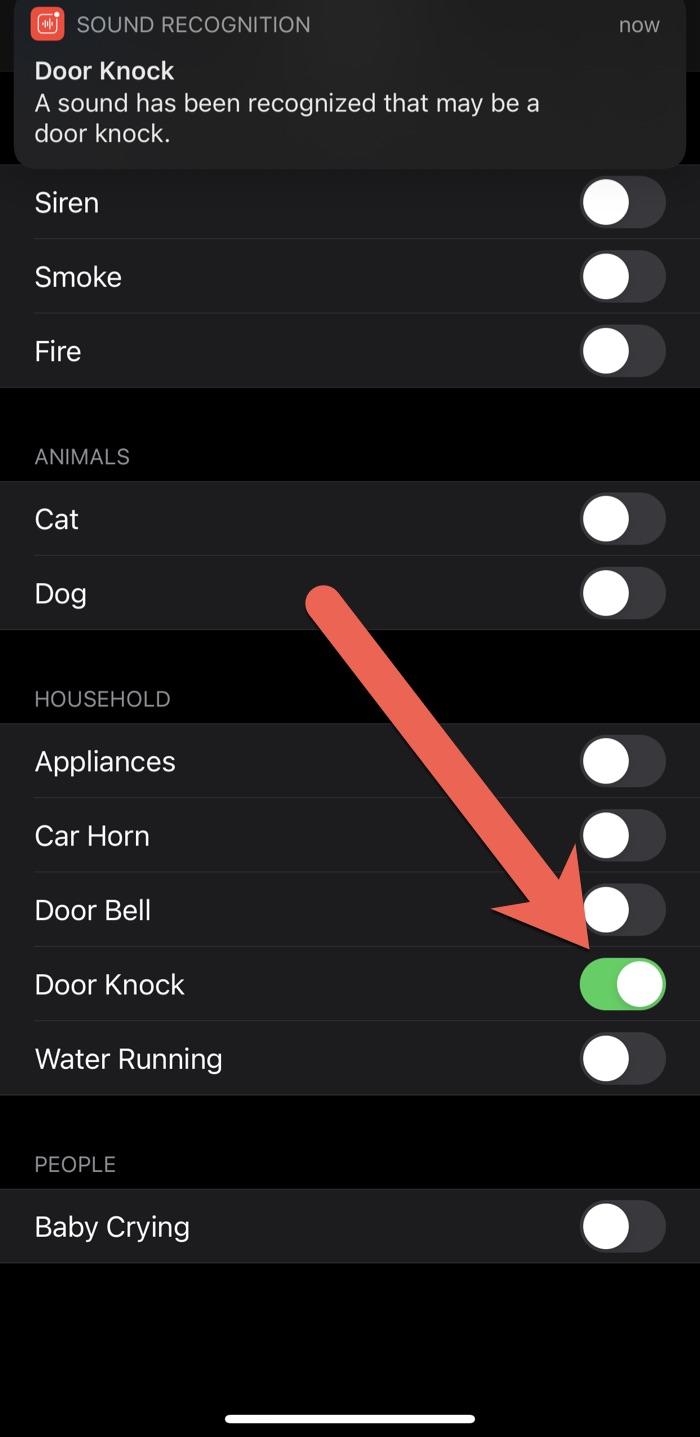 Settings > Accessibility > Sound Recognition.
