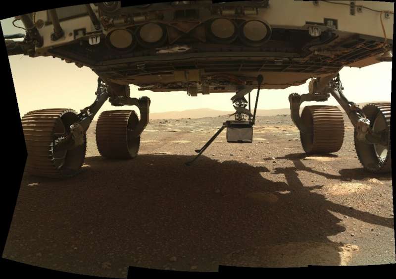 NASA's Ingenuity Mars Helicopter was fixed to the belly of the Perseverance rover, which touched down on February 18