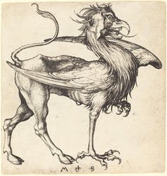 A drawing of a half–eagle, half–horse griffin.