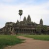 Angkor Wat temple with palm trees