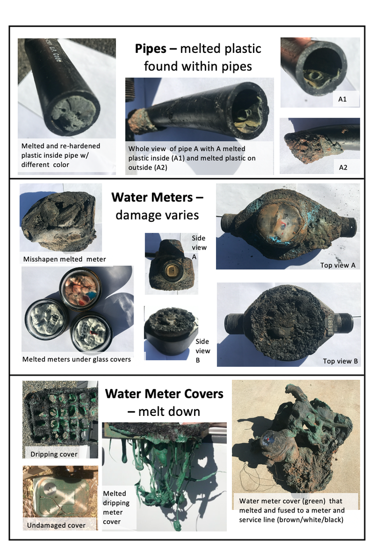 Photos showing examples of fire damage to water systems