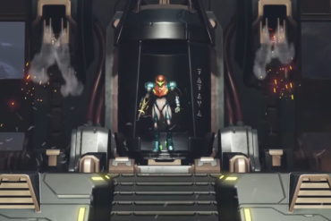 Samus steps out of a chamber in a screenshot from Metroid Dread.