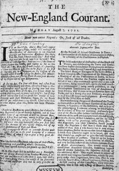 frontpage of a 1721 newspaper