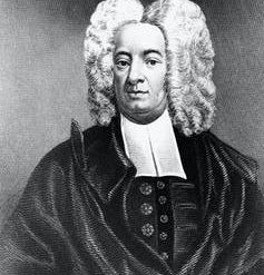 etching of an 18th century man in white wig