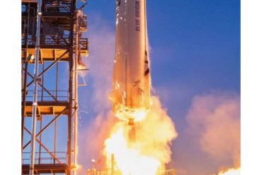 Blue Origin's New Shepard rocket burns liquid hydrogen and liquid oxygen, which combusts as water vapor