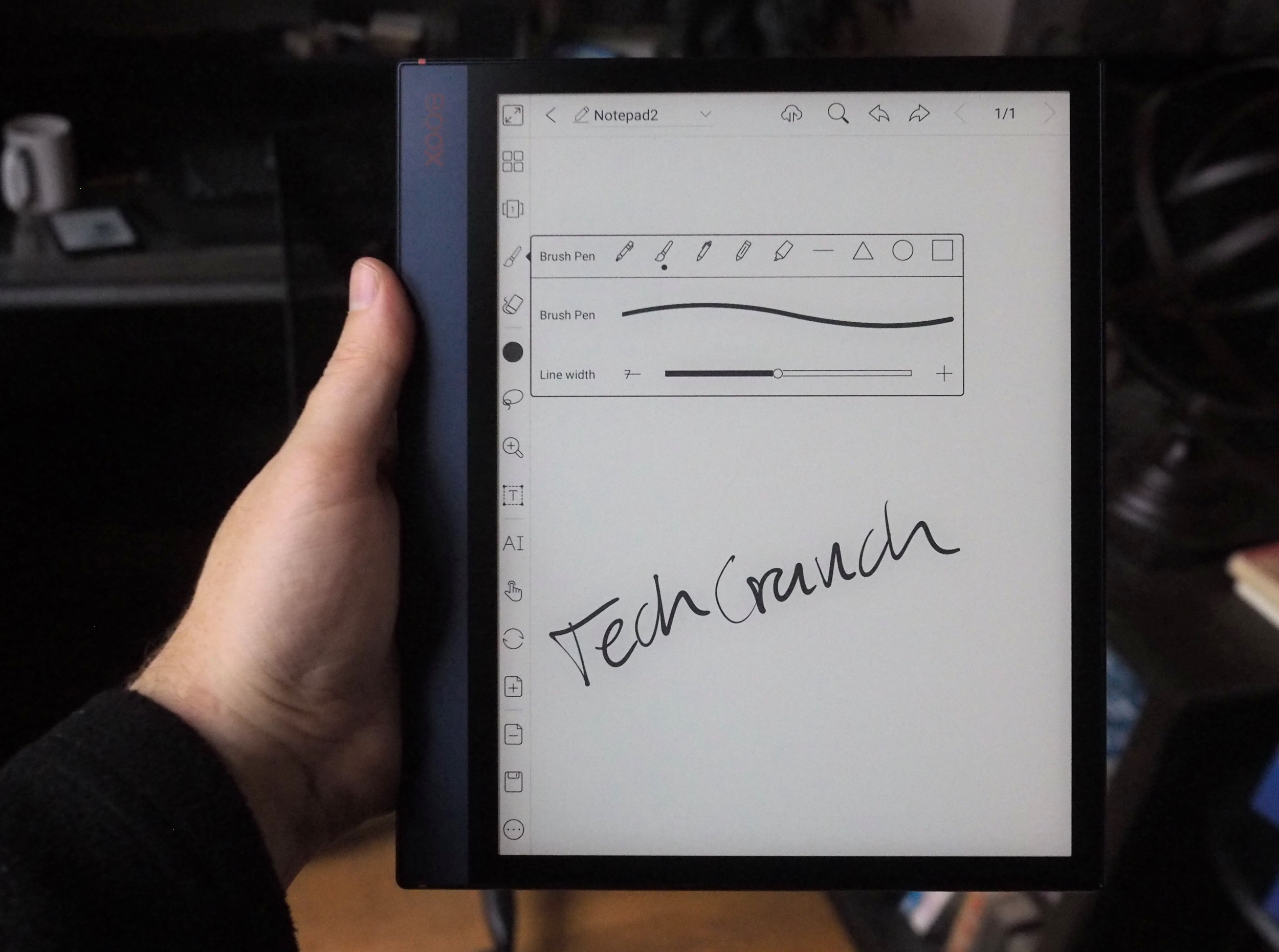 View of a tablet interface with handwriting on it.