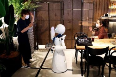 The cafe's robots are largely a medium through which workers can communicate with customers