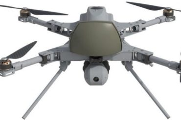 Front view of a quadcopter showing its camera