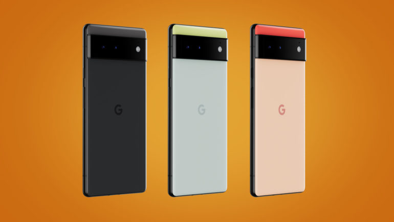 Three Google Pixel 6 side-by-side, rear view