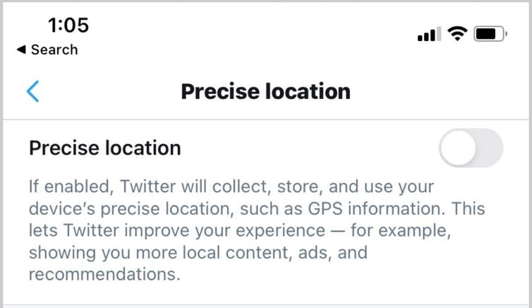 Screenshot of a settings page within the Twitter smart phone app