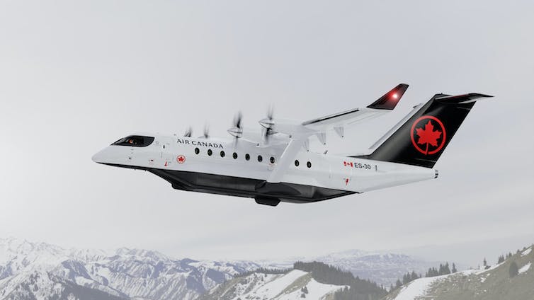 Illustration of an Air Canada Heart Aerospace electric plane.