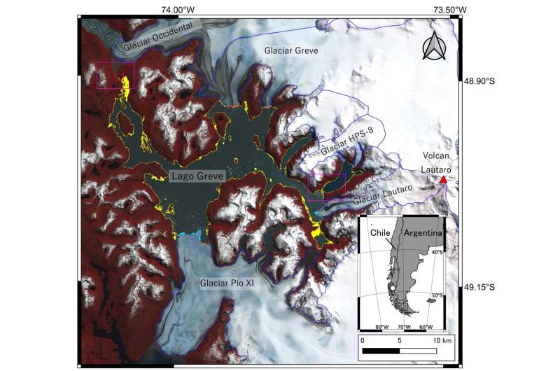 Satellites capture massive drainage of proglacial lake in remote Patagonia