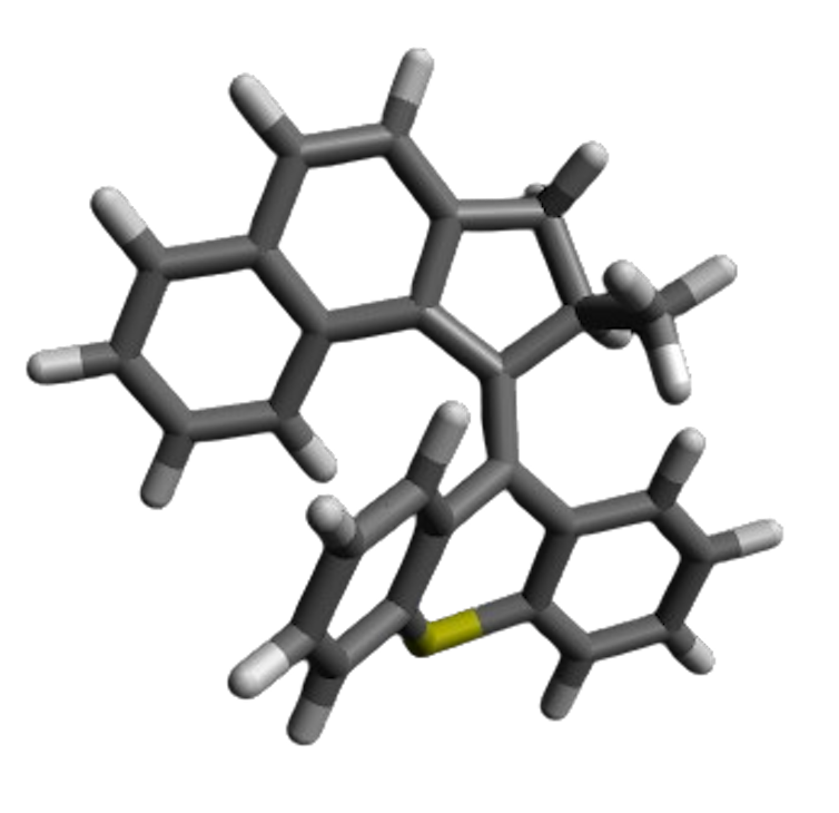 A diagram showing the structure of a molecular machine as gray lines connected in the shape of several hexagons