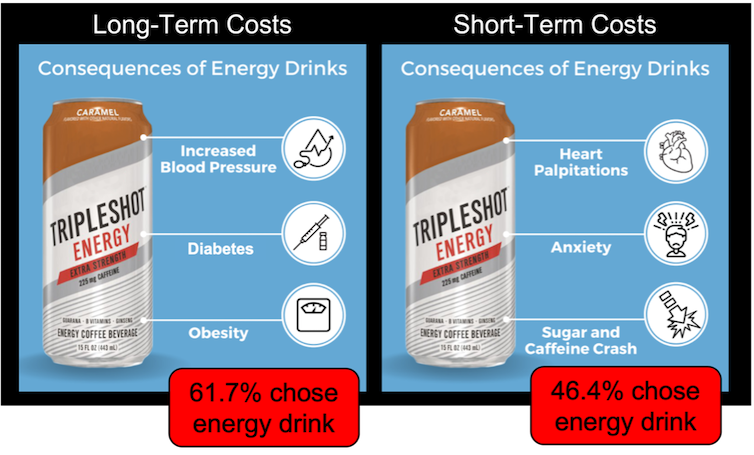 two PSAs with similar graphic of a drink but different effects highlighted