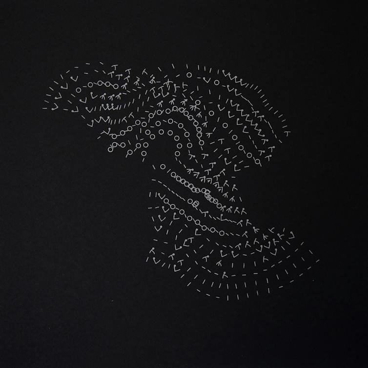 silver knitting symbols on black background