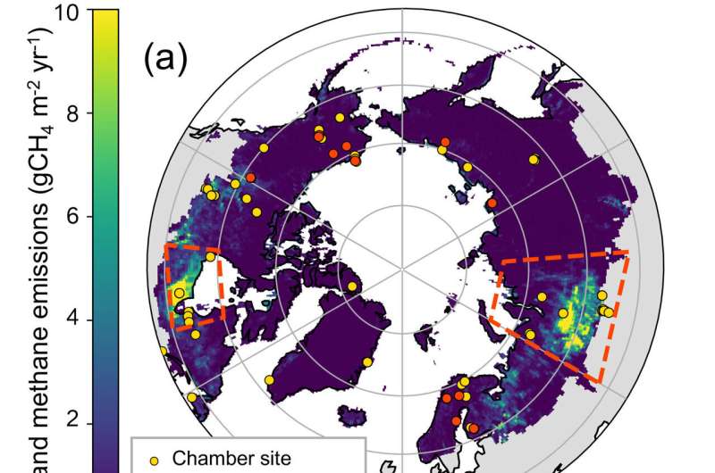 Methane emissions from wetlands increase significantly over high latitudes