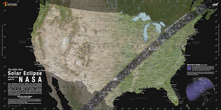 A map of the U.S. showing a dark band starting at Texas, moving up towards Illinois, Indiana and Ohio, and through New York and Maine.