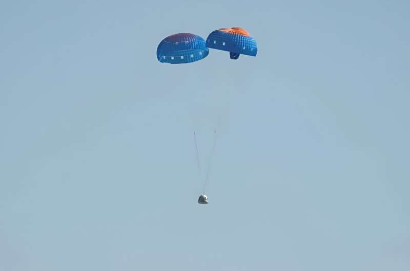 One of the Blue Origin capsule's three parachutes failed to fully inflate, possibly resulting in a harder landing than expected