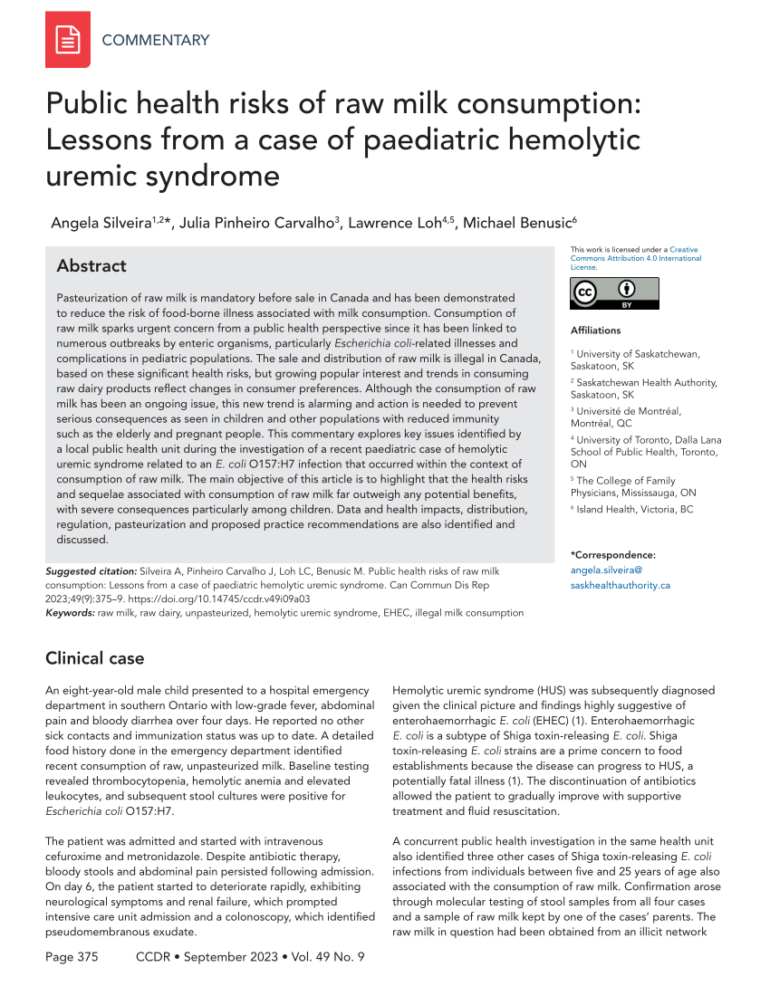 PDF) Public health risks of raw milk consumption: Lessons from a ...