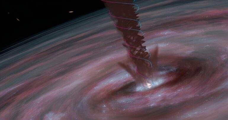 Supermassive black hole appears to grow like a baby star