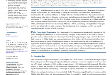 PDF) The 2023 Mw 6.8 Morocco Earthquake: A Lower Crust Event ...