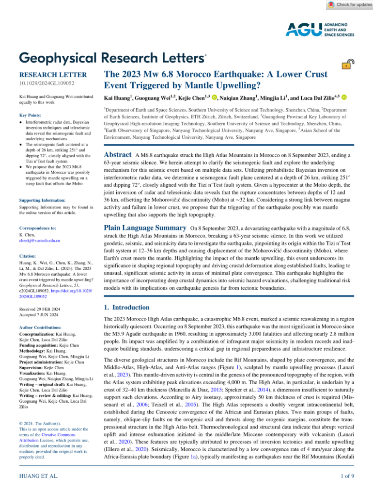 PDF) The 2023 Mw 6.8 Morocco Earthquake: A Lower Crust Event ...