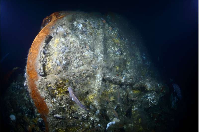 This handout image from Atlantic Wreck Salvage shows a portion of an engine cylinder from Le Lyonnais