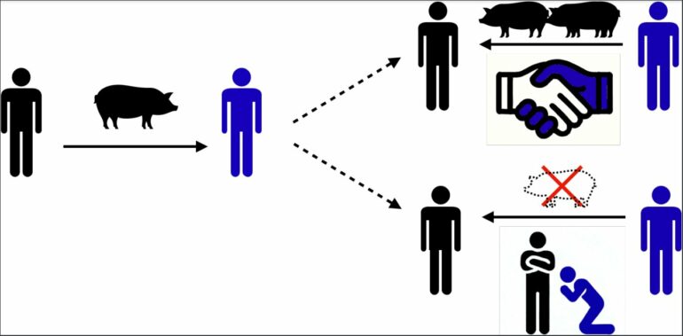 Simulation study explores how gift giving drives social change