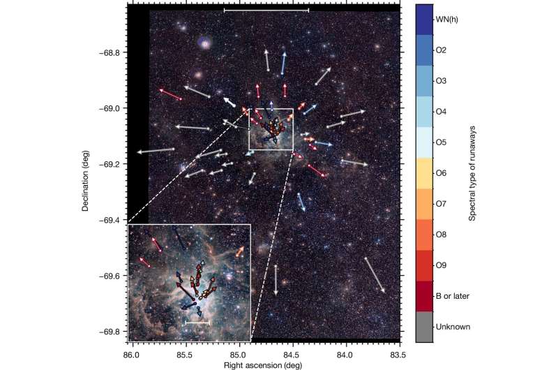 Astronomers discover dozens of massive stars launched from young star cluster R136