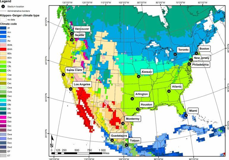 2026 World Cup sites pose heat stress risk for soccer players ...