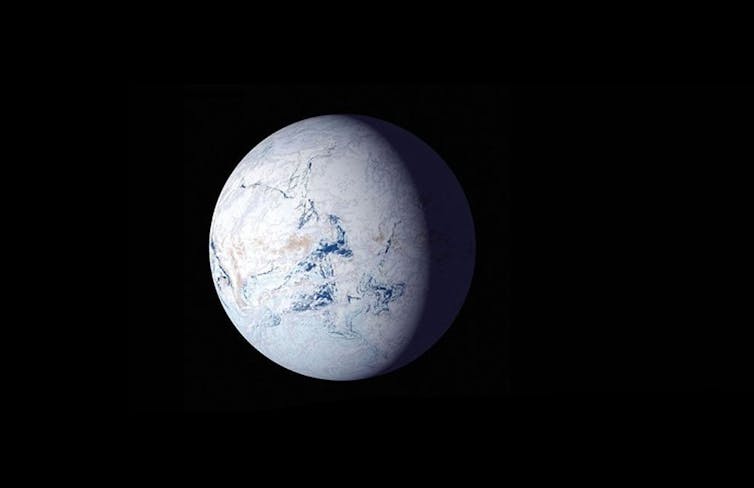 An illustration of an icy earth viewed from space