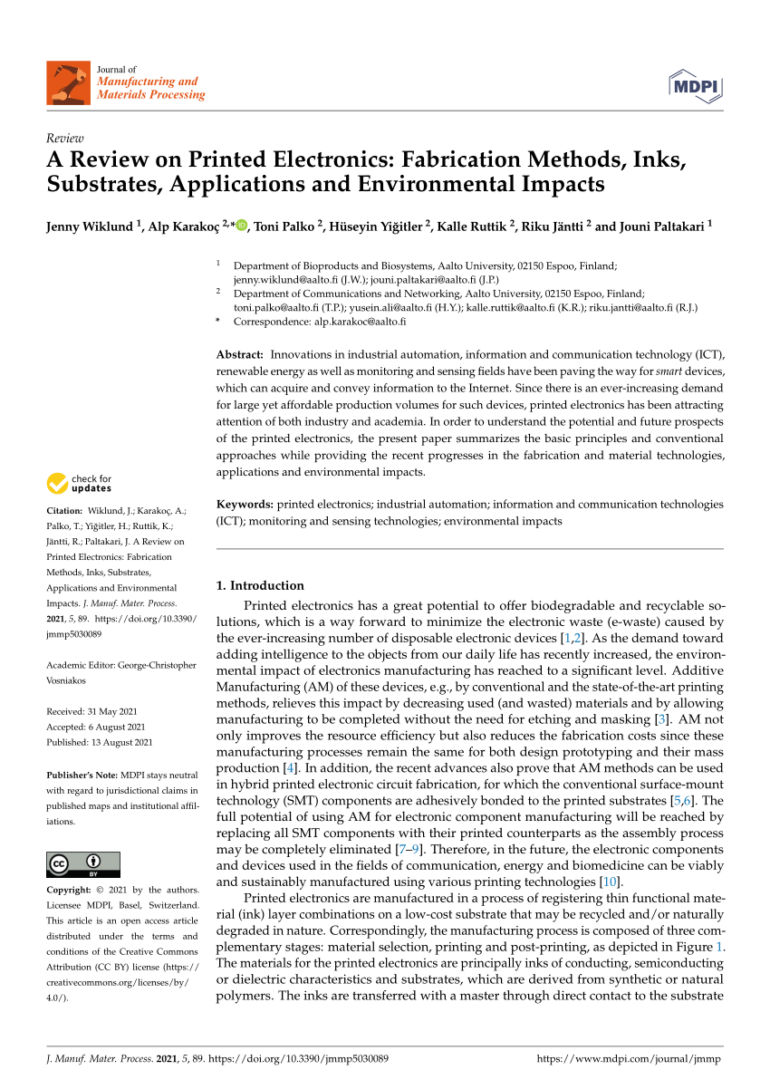 PDF) A Review on Printed Electronics: Fabrication Methods, Inks ...