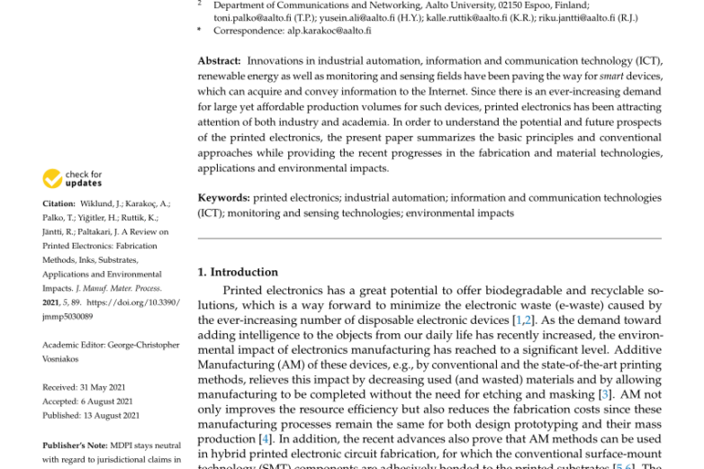 PDF) A Review on Printed Electronics: Fabrication Methods, Inks ...