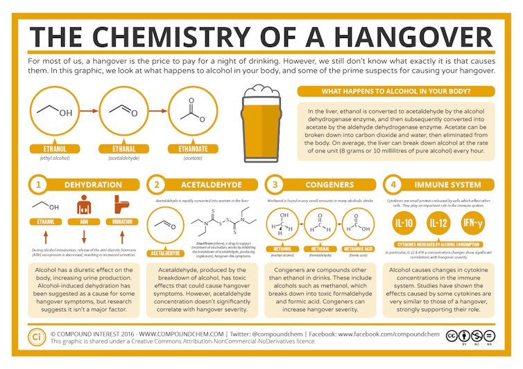 An infographic showing the causes of a hangover.