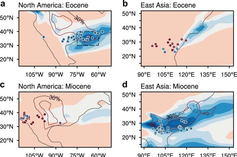 Tracing geological history of spring rains: Why they diminish in North America and emerge in East Asia