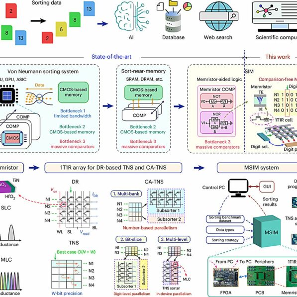 A sort-in-memory hardware system eliminates need for comparators ...