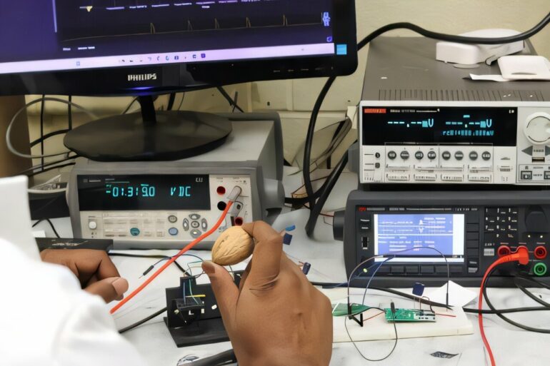 Coin-sized device uses nut waste and drops of water to generate ...