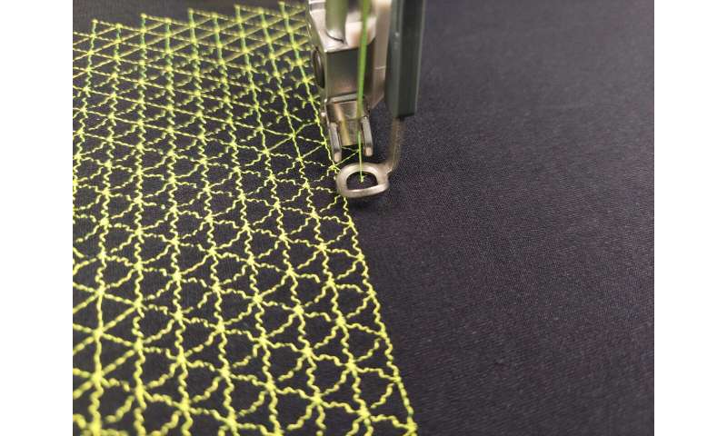 Machine embroidery encodes skin-like tension lines in textiles, enabling mass-customizable wearables