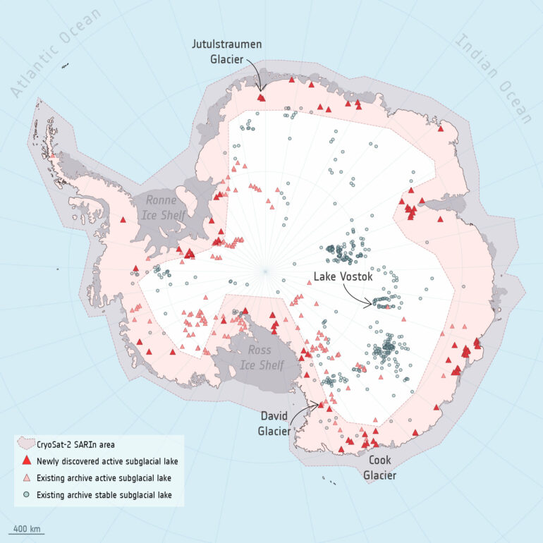 ESA - 85 new subglacial lakes detected below Antarctica
