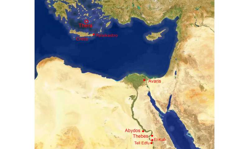 New radiocarbon dating of Egyptian artifacts puts Thera (Santorini) volcanic eruption prior to Pharaoh Ahmose