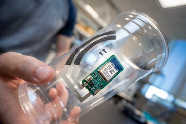 Sweat-powered sticker turns your drinking cup into a health sensor